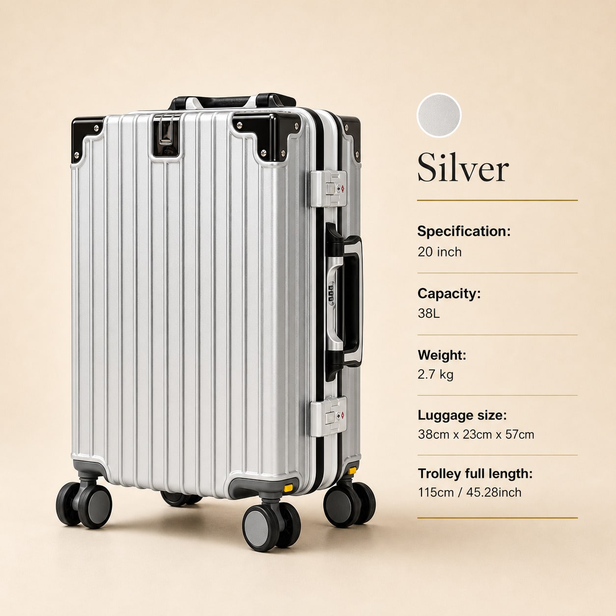 Aluminum Frame Carry On Luggage - Maleta de cabina de 20 pulgadas,